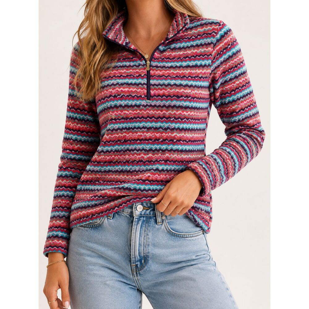 Spyder Women's M Fleece Quarter Zip Pullover Striped Pink Blue Size 10 Outdoor